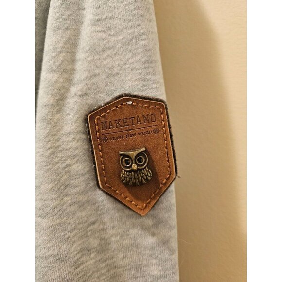 Women's Naketano Cowl Neck Hoodie Gray‎ Owl Deer Size XL - Picture 3 of 11